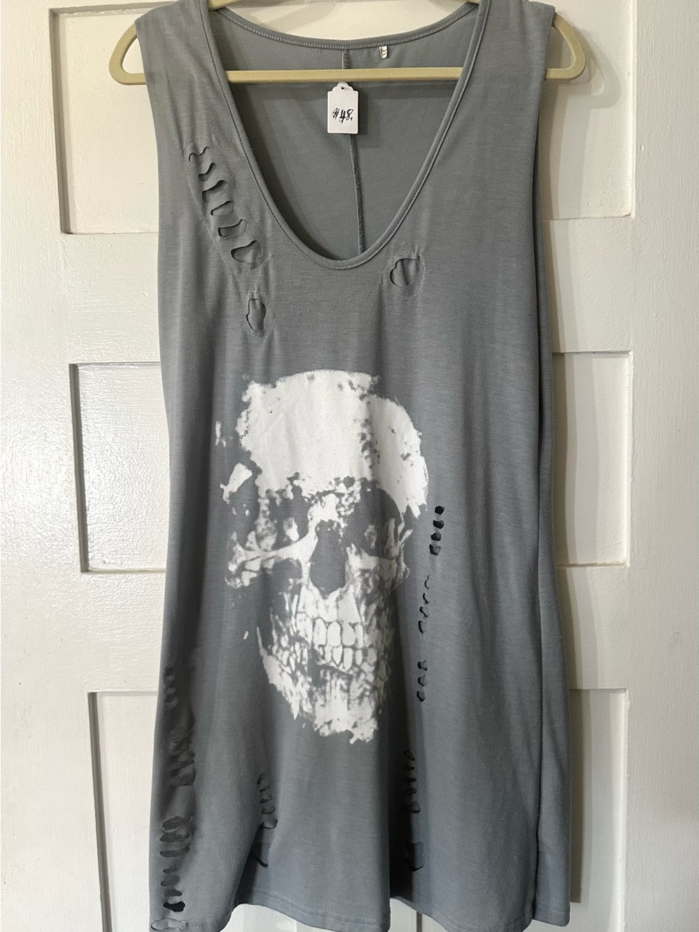 Women’s Gray Skull Print Distressed Tank Dress Sz Md